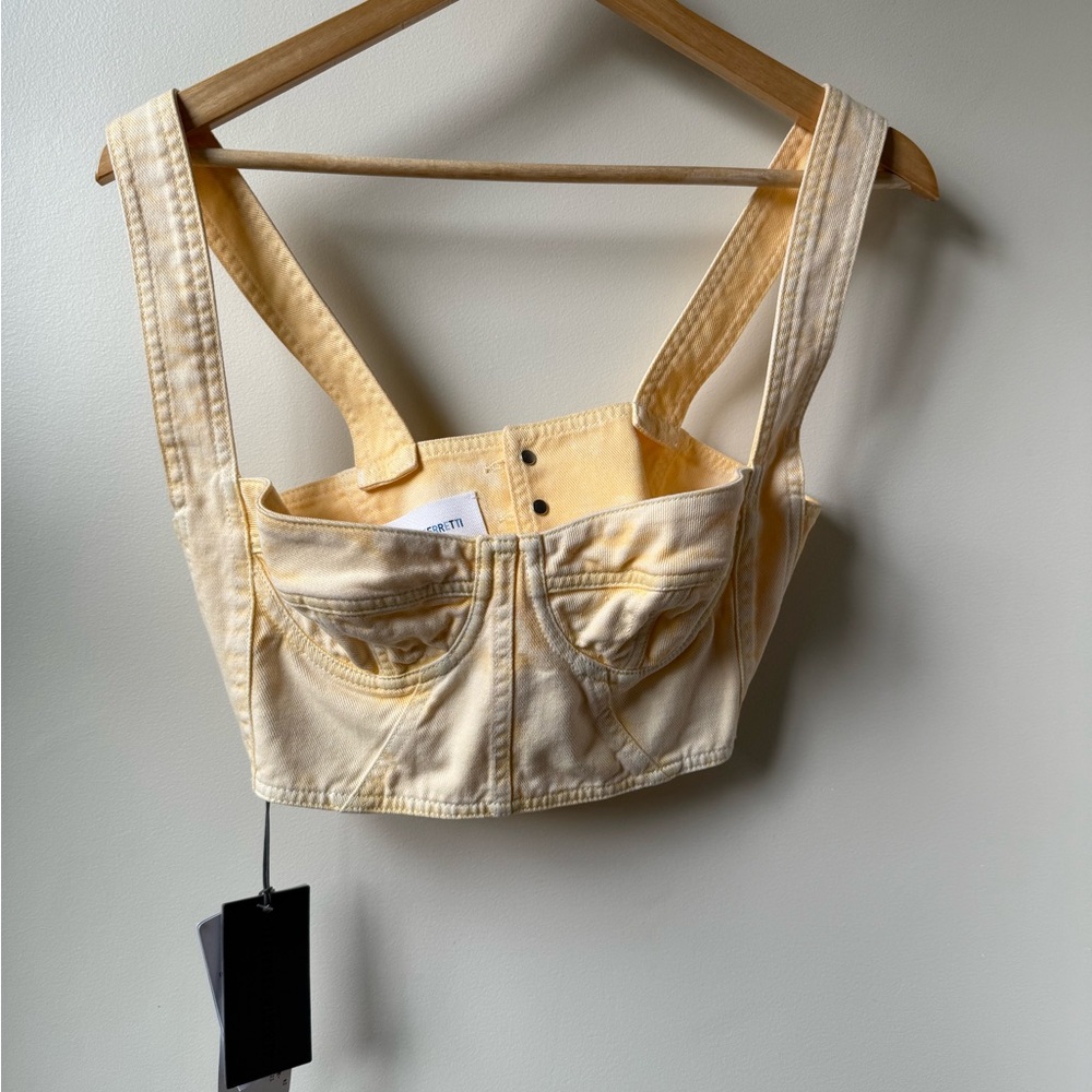 NWT ALBERTA FERRETTI Butter Yellow Tie Dye Bustier‎ Crop Top Denim Designer 6